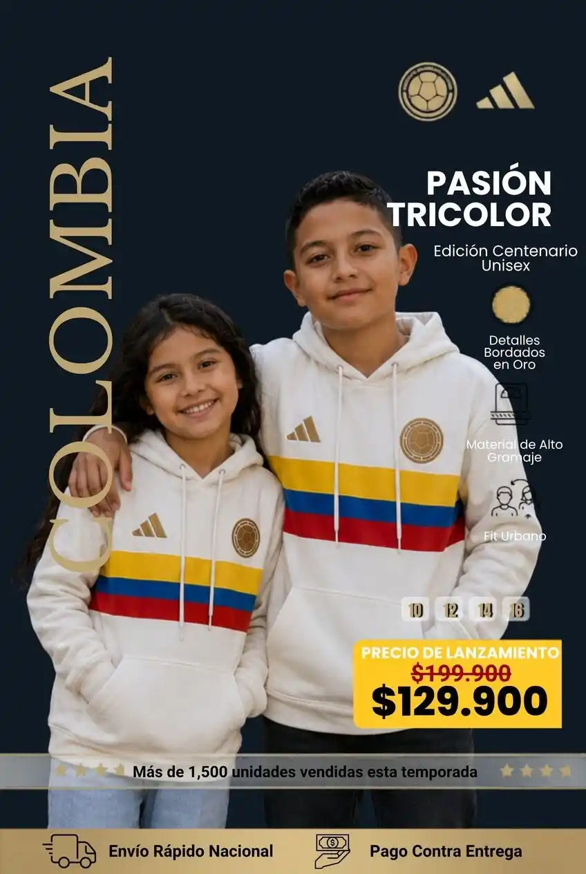 Buzo Colombia Centenario 2026™ | Bordado Dorado | Niños
